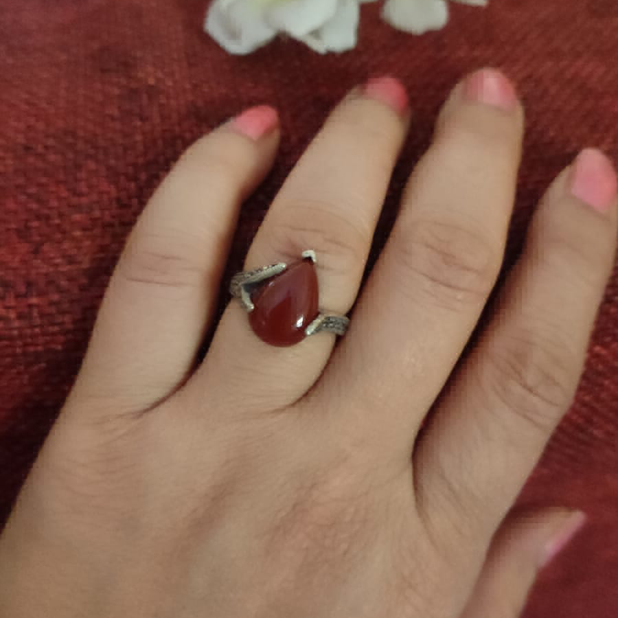 carnelian drop silver ring